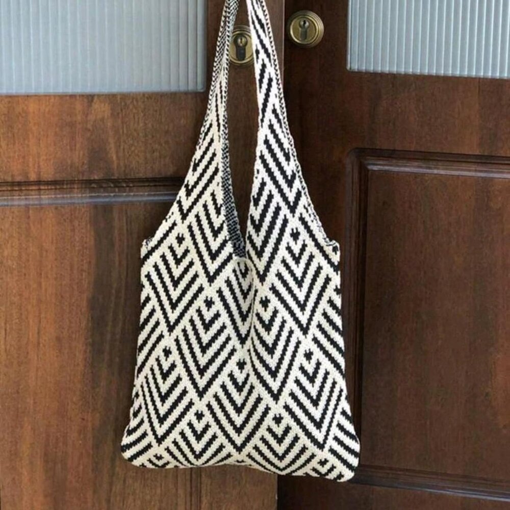 Boho Patterned Woven Tote Bag - image 3